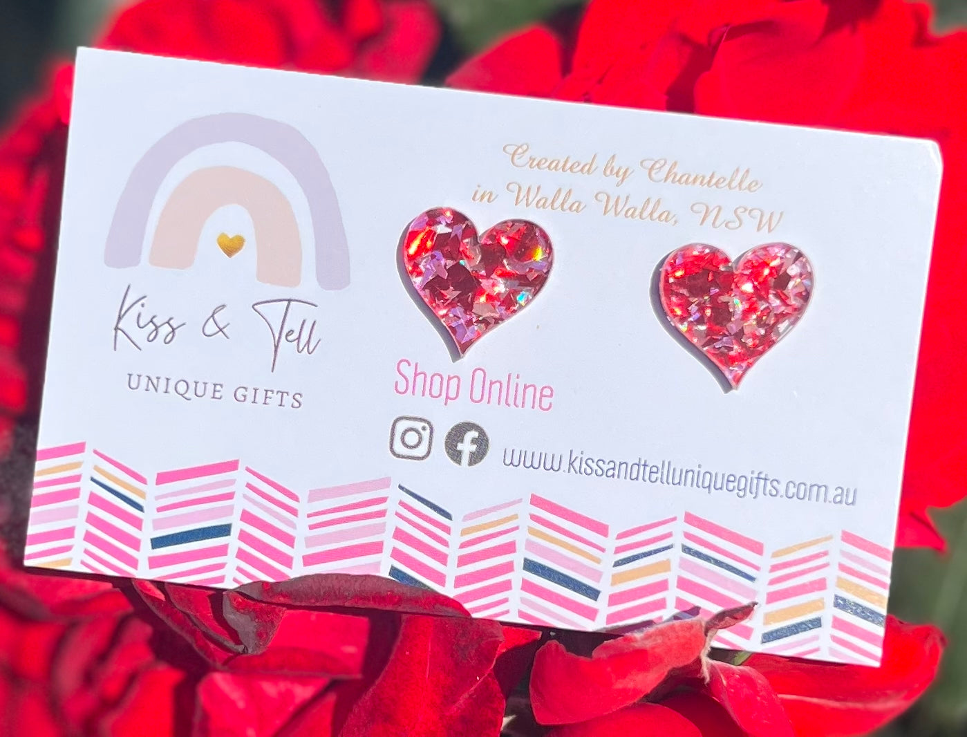Red & Pink Glitter Heart Stud Earrings