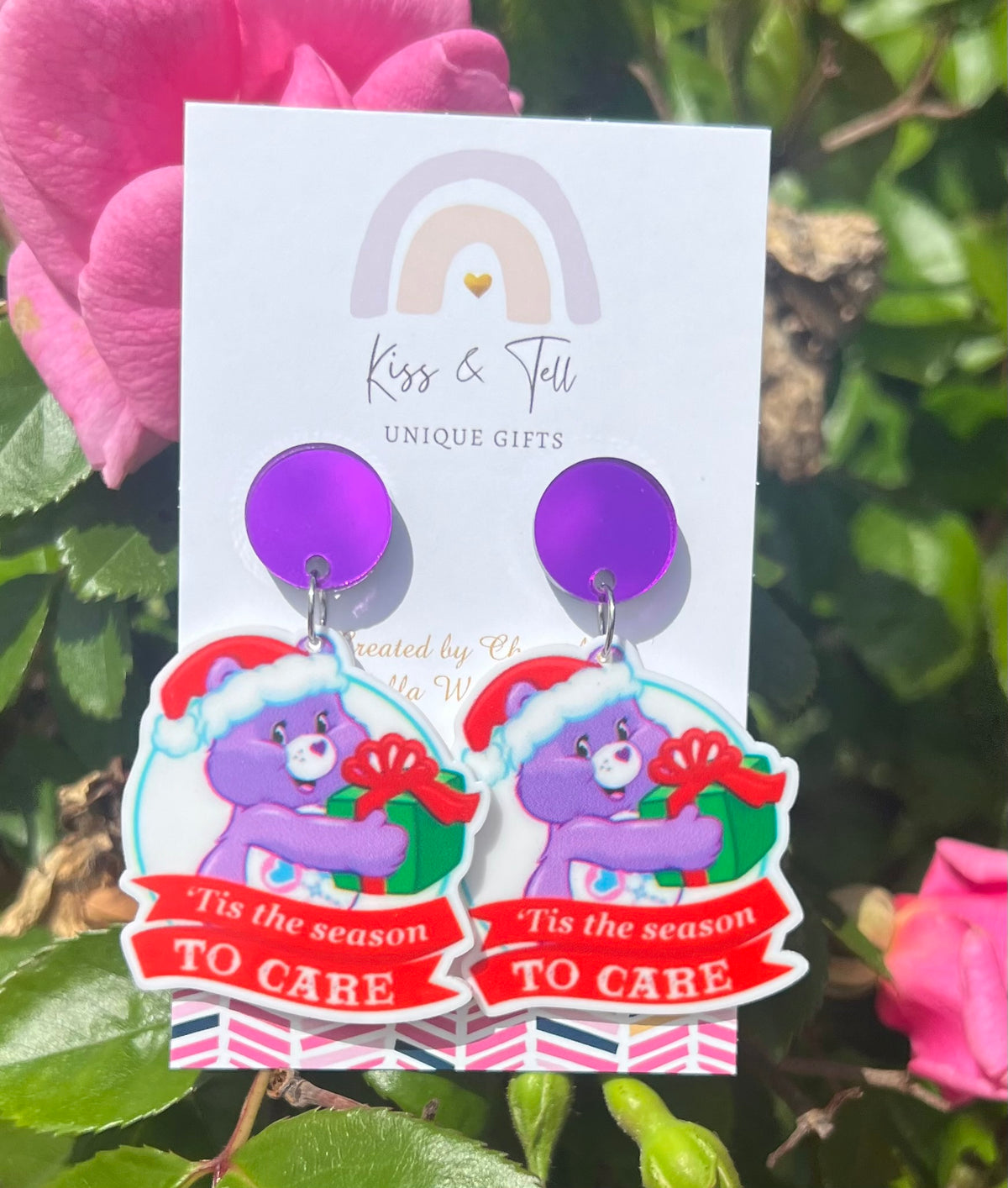 Christmas Care Bear Dangle Earrings