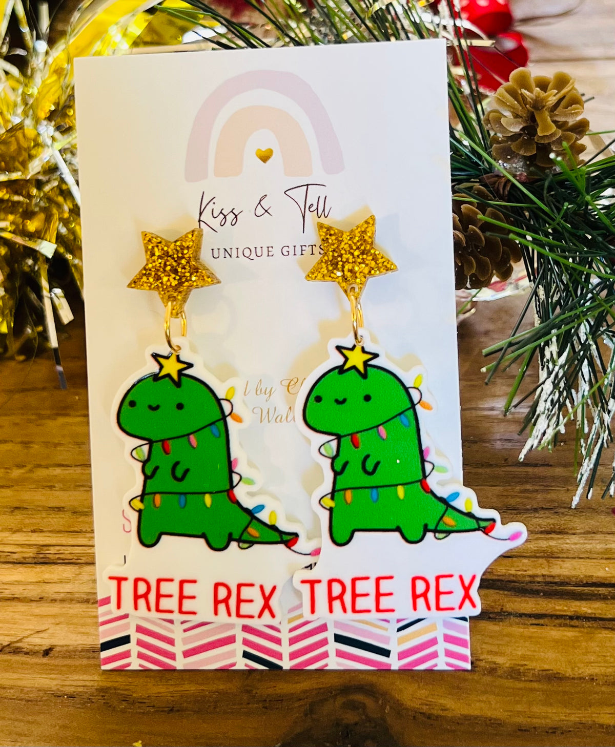* SALE * Christmas Dinosaur Rex Earrings