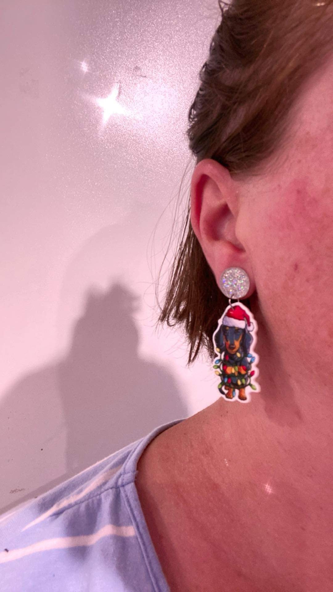 * SALE * Christmas Dachshund Dangle Earrings