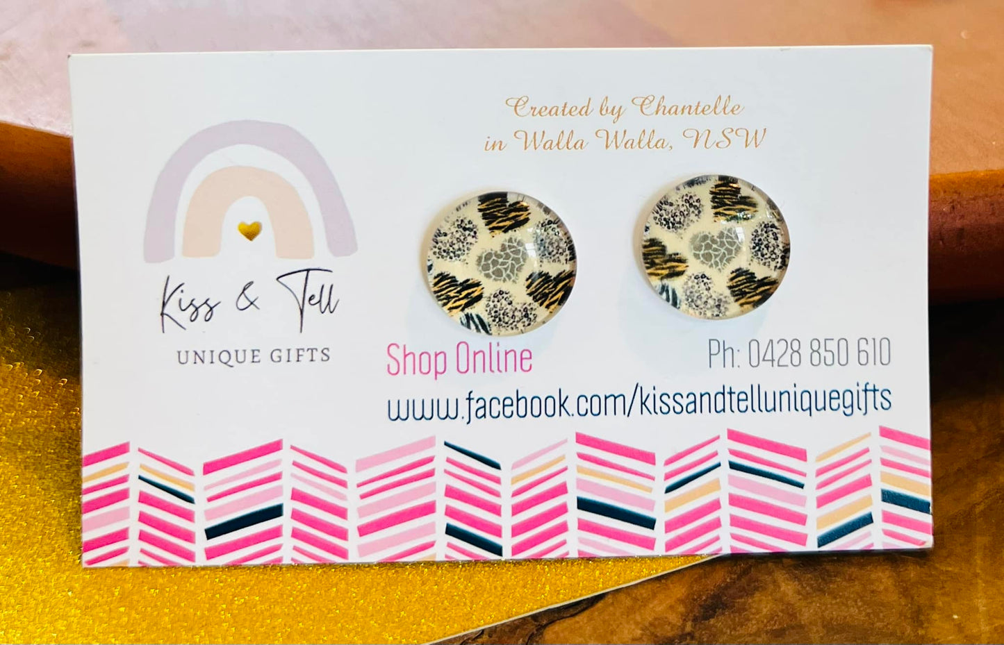 Animal-Print Hearts Glass Stud Earrings