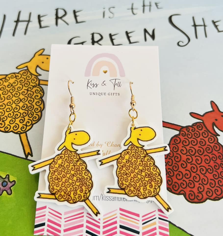 Green Sheep Book Dangle Earrings