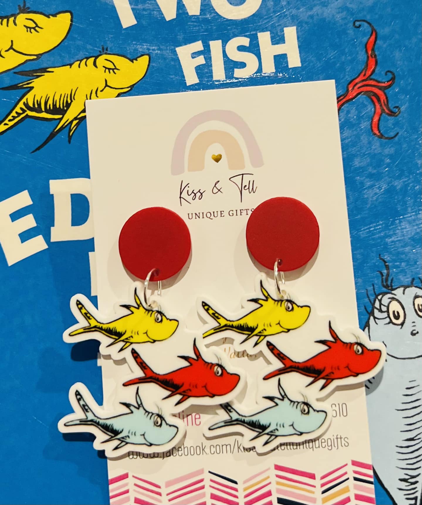 Seuss Fish Book Dangle Earrings