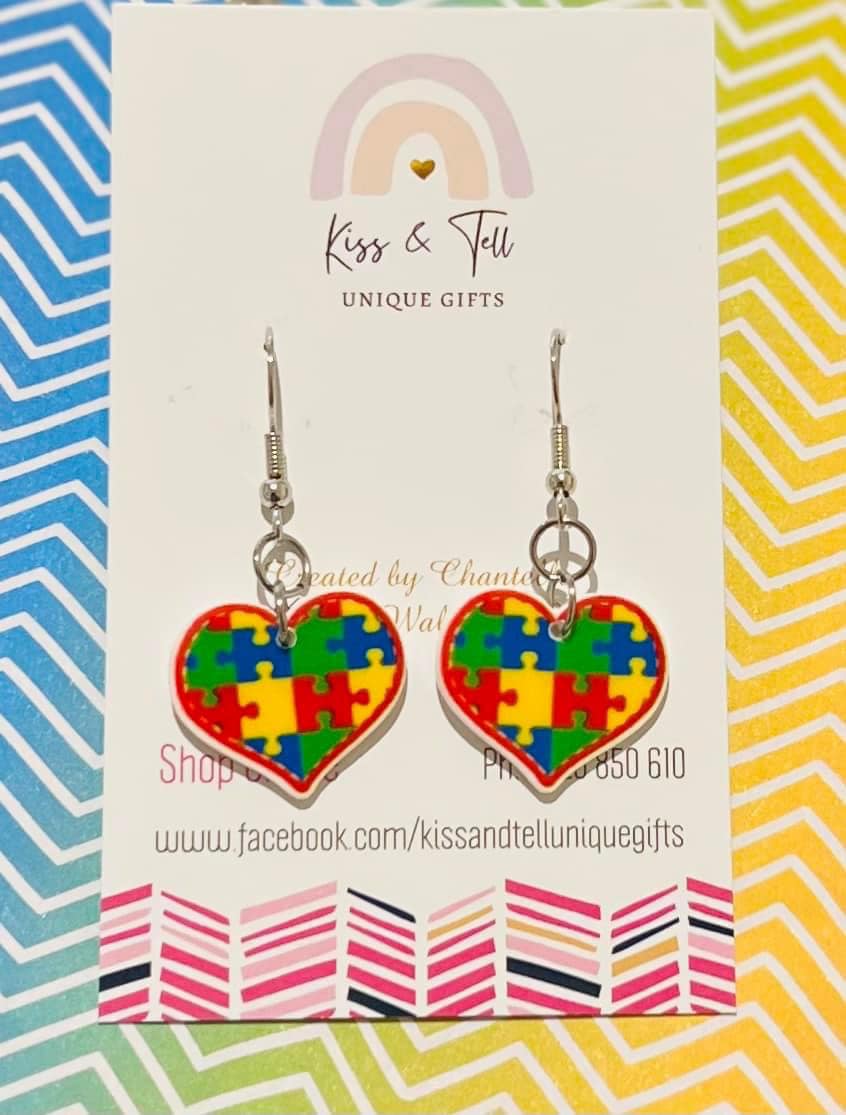 Autism Heart Small Dangle Earrings