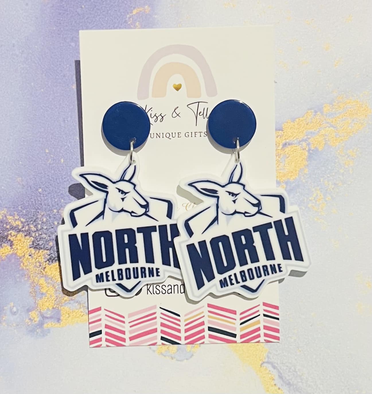 AFL Nth Melbourne Kangaroos Team Dangle Earrings