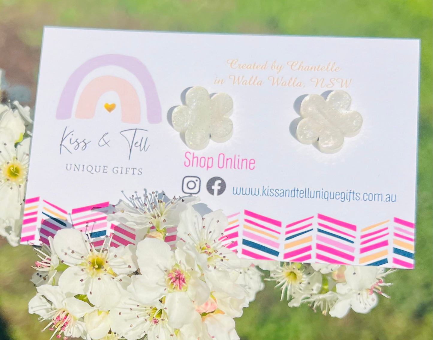 Pearl Shimmer Flower Stud Earrings