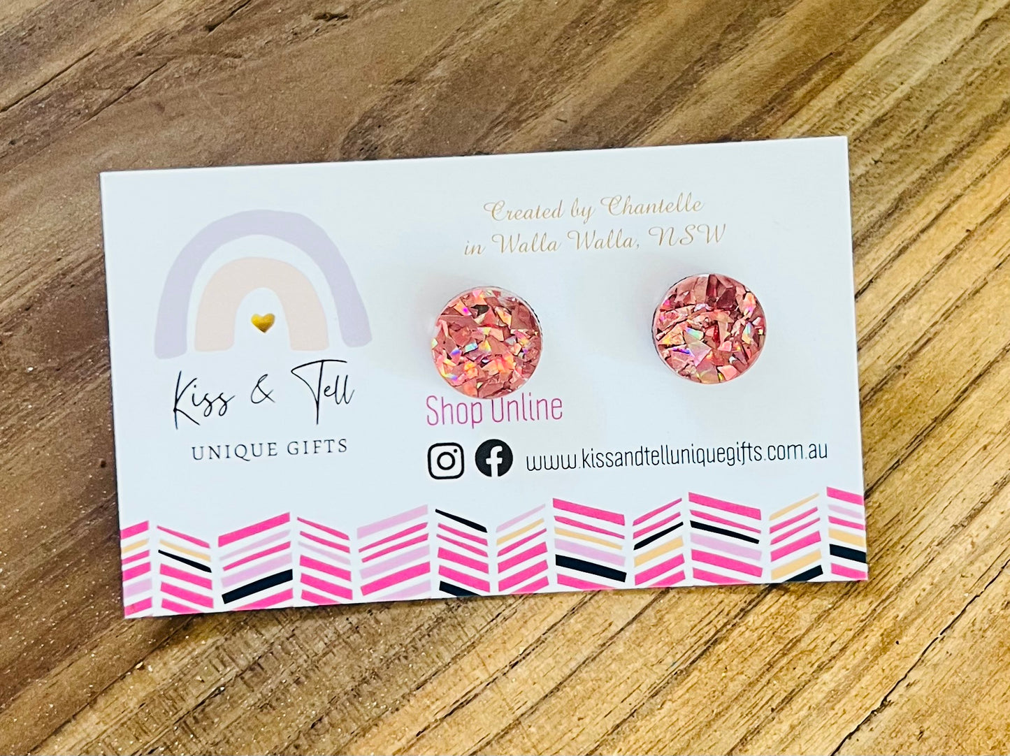 Rose-Pink Glitter Stud Earrings