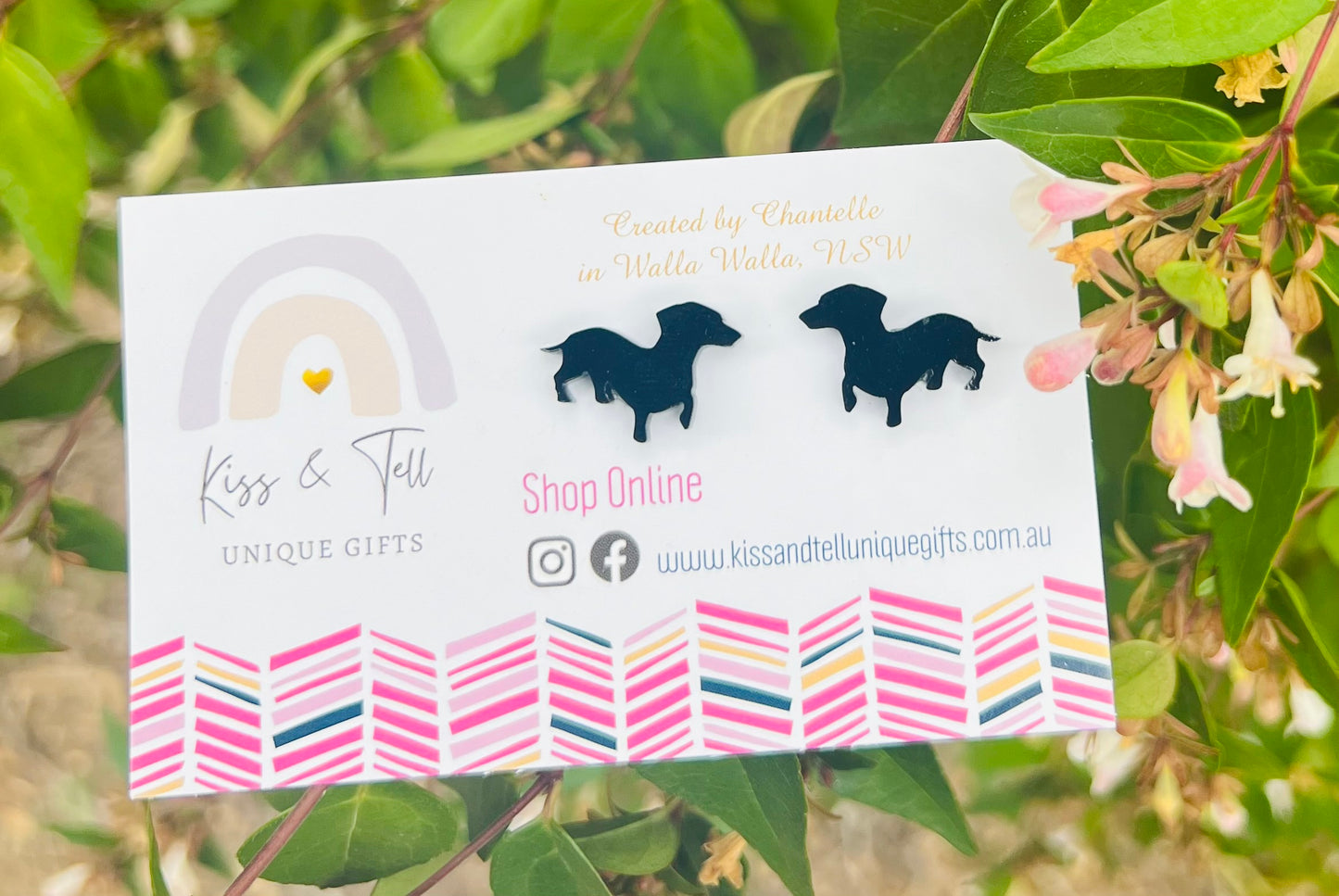 Black Dachshund Dog Acrylic Stud Earrings