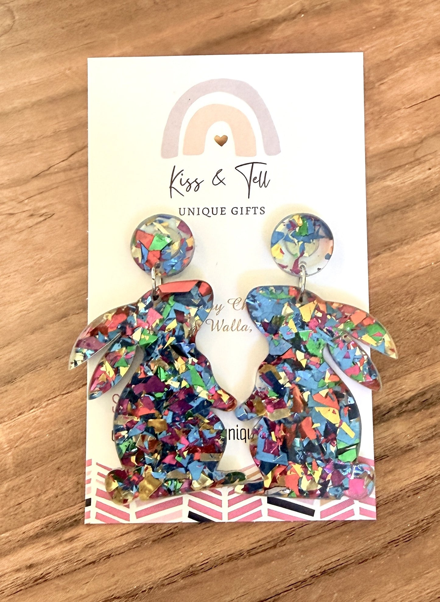 * 1 LEFT * Acrylic Glitter Easter Bunny Earrings