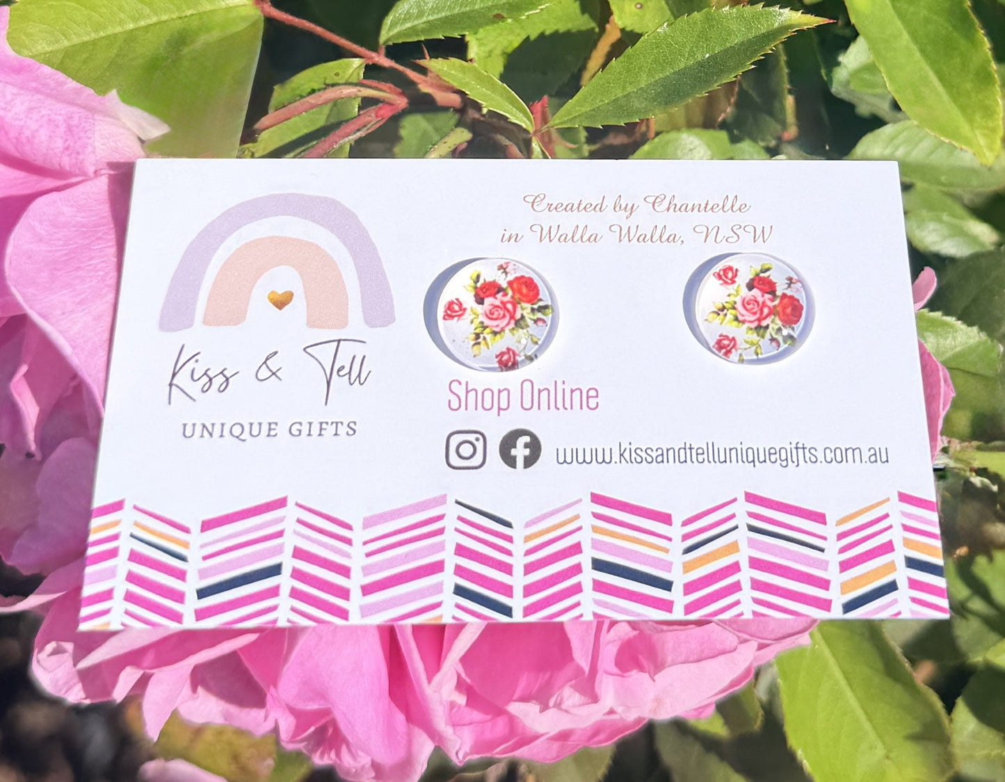Rose Flowers Glass Stud Earrings