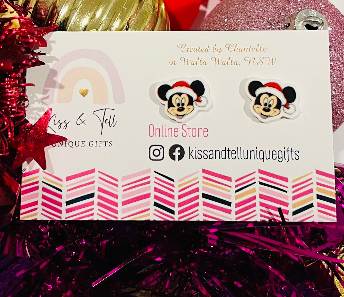 * SALE * Christmas Minnie & Mickey Stud Earrings