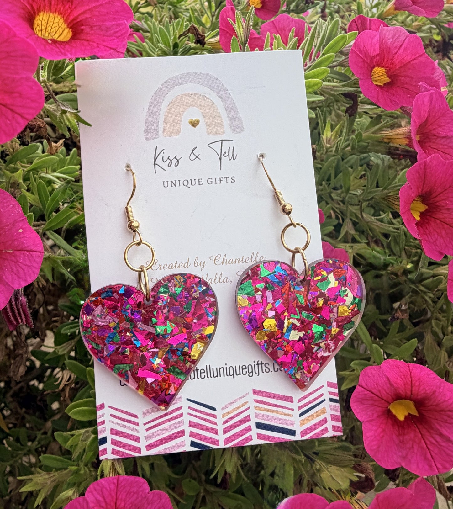 Pink Glitter Heart Dangle Earrings