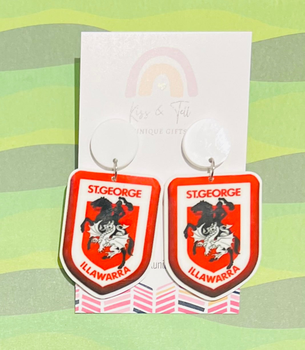 NRL St George Dragons Team Dangle Earrings
