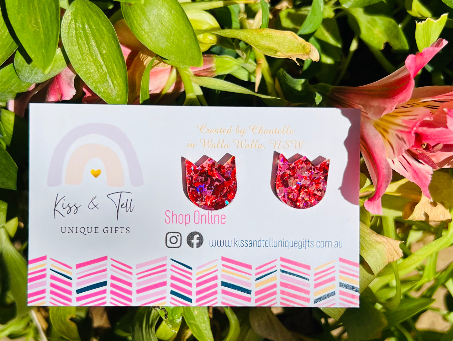 Red Glitter Tulip Stud Earrings