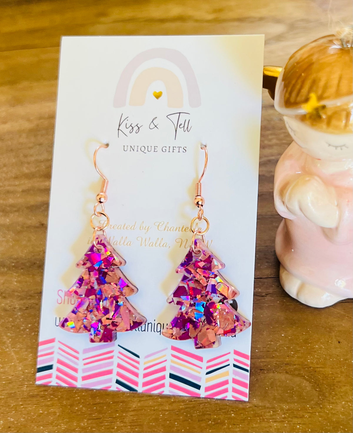 * LAST ONE * Pink & Purple Glitter Acrylic Christmas Tree Earrings