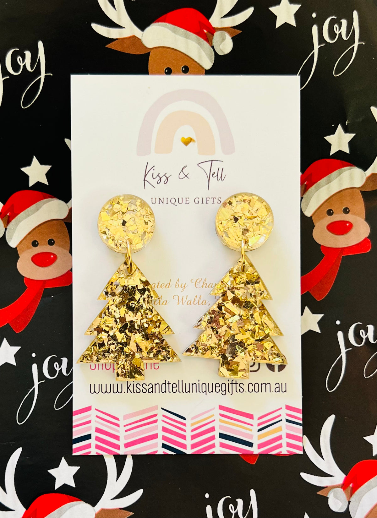 * LAST ONE * Gold Glitter Acrylic Christmas Tree Earrings