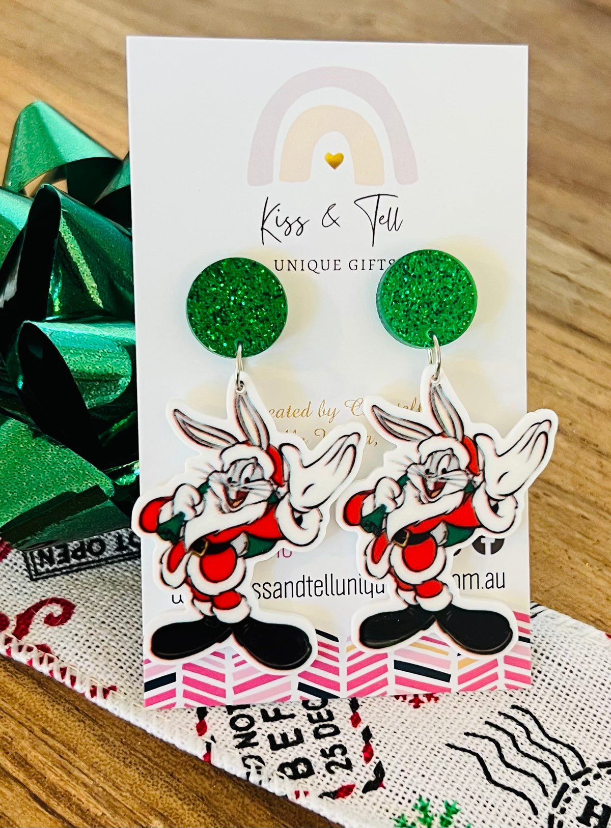 * SALE * Christmas Bugs Bunny Dangle Earrings