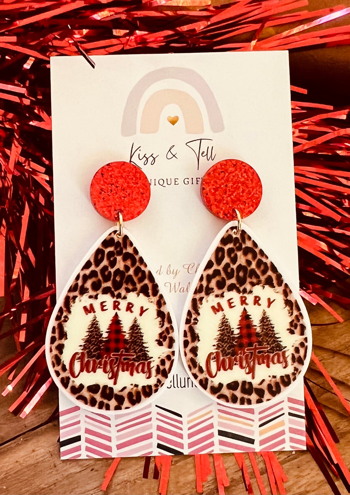 * SALE * Leopard Print 'Merry Christmas' Earrings