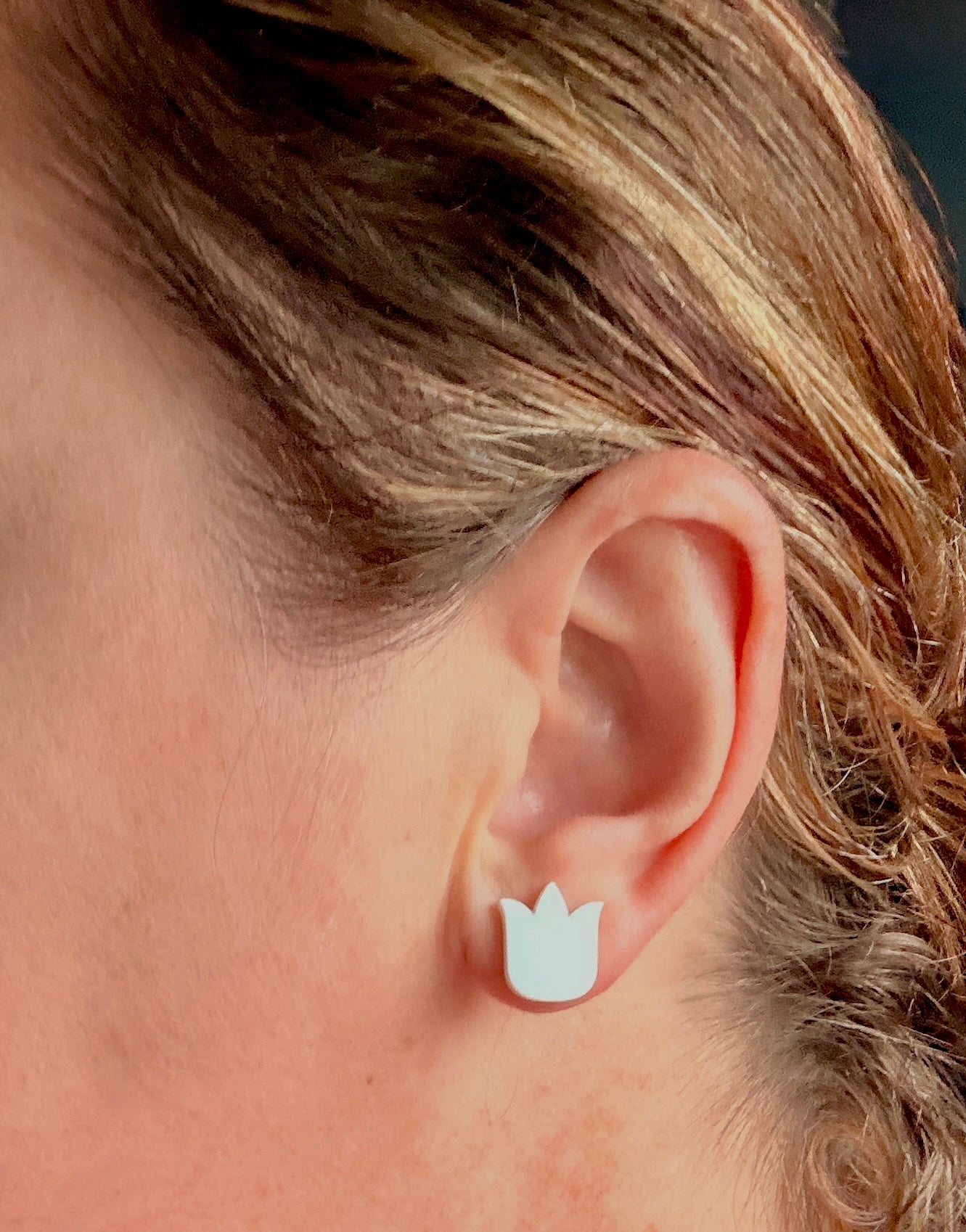 White Tulip Flower Stud Earrings
