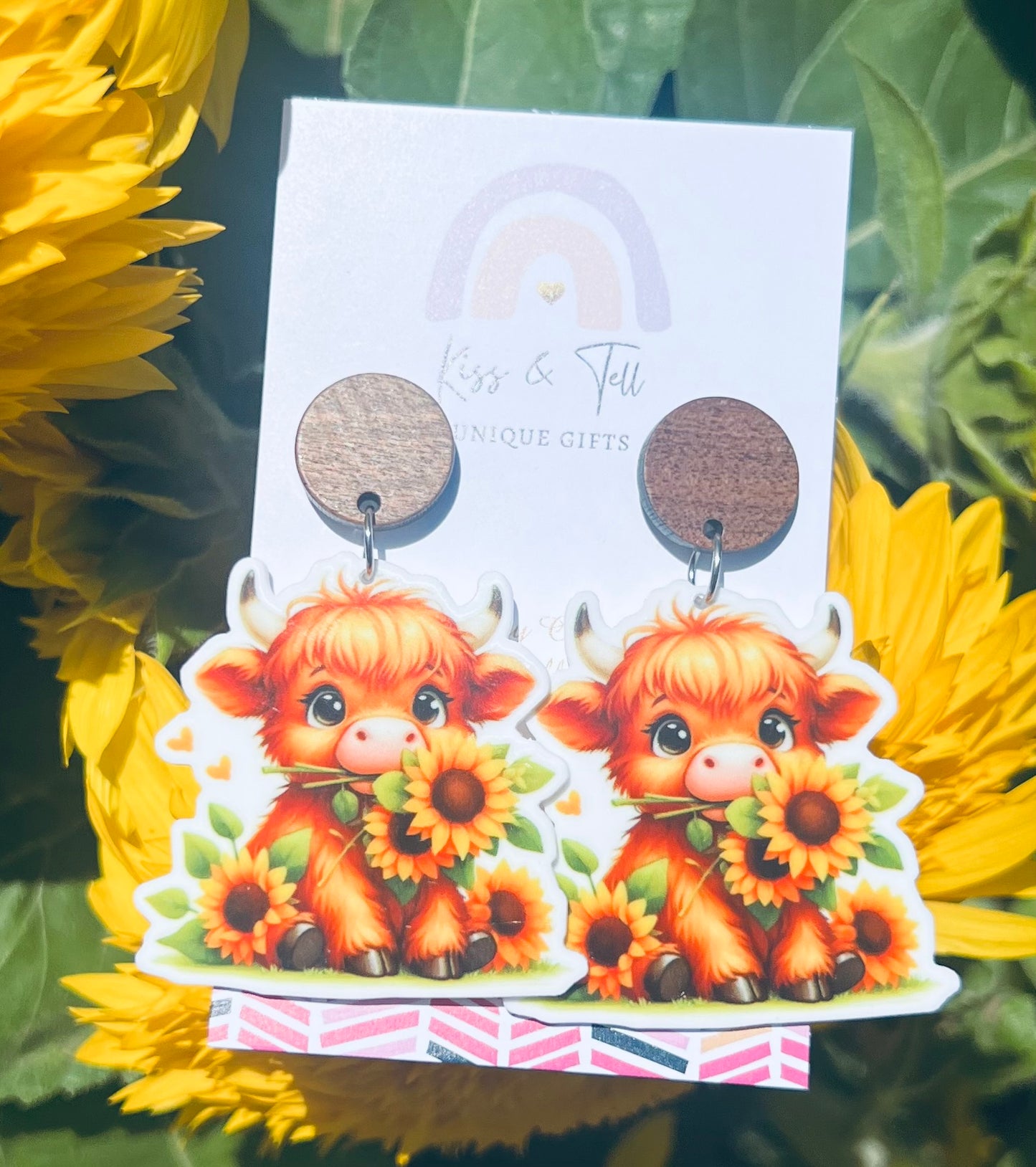 Sunflower Cow Dangle Earrings