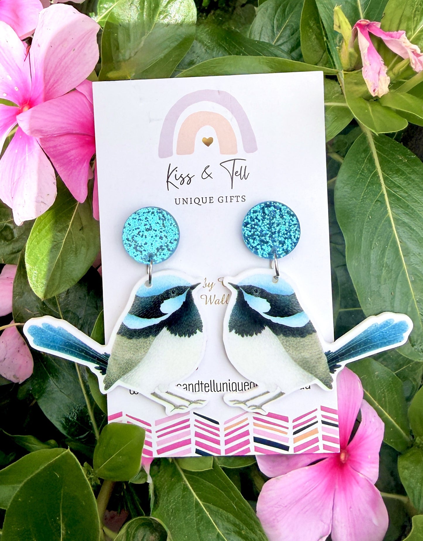 Blue Fairy-Wren Bird Dangle Earrings
