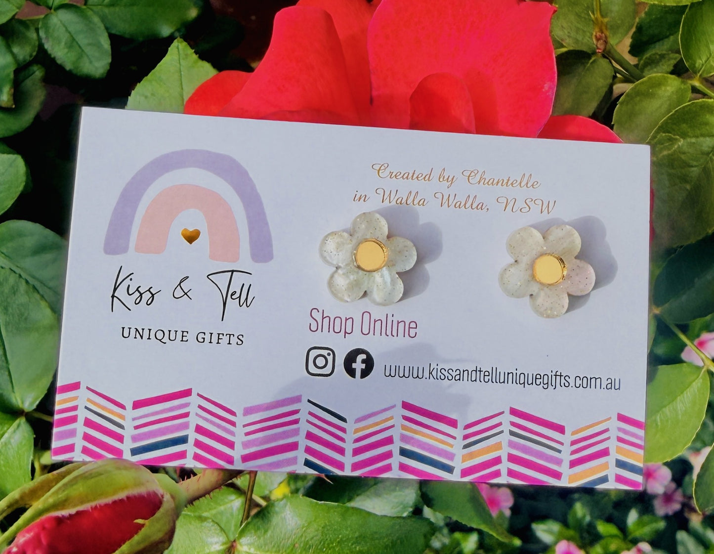 Daisy Flower with Gold Centre Stud Earrings
