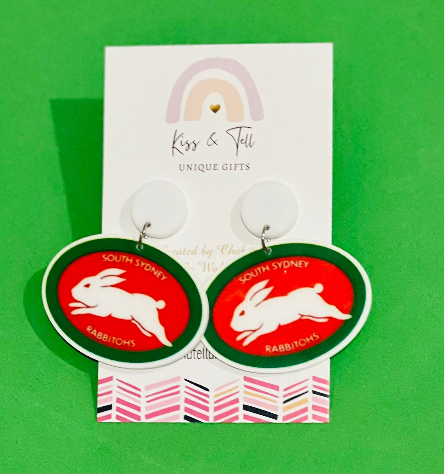 NRL Sth Sydney Rabbitohs Team Dangle Earrings