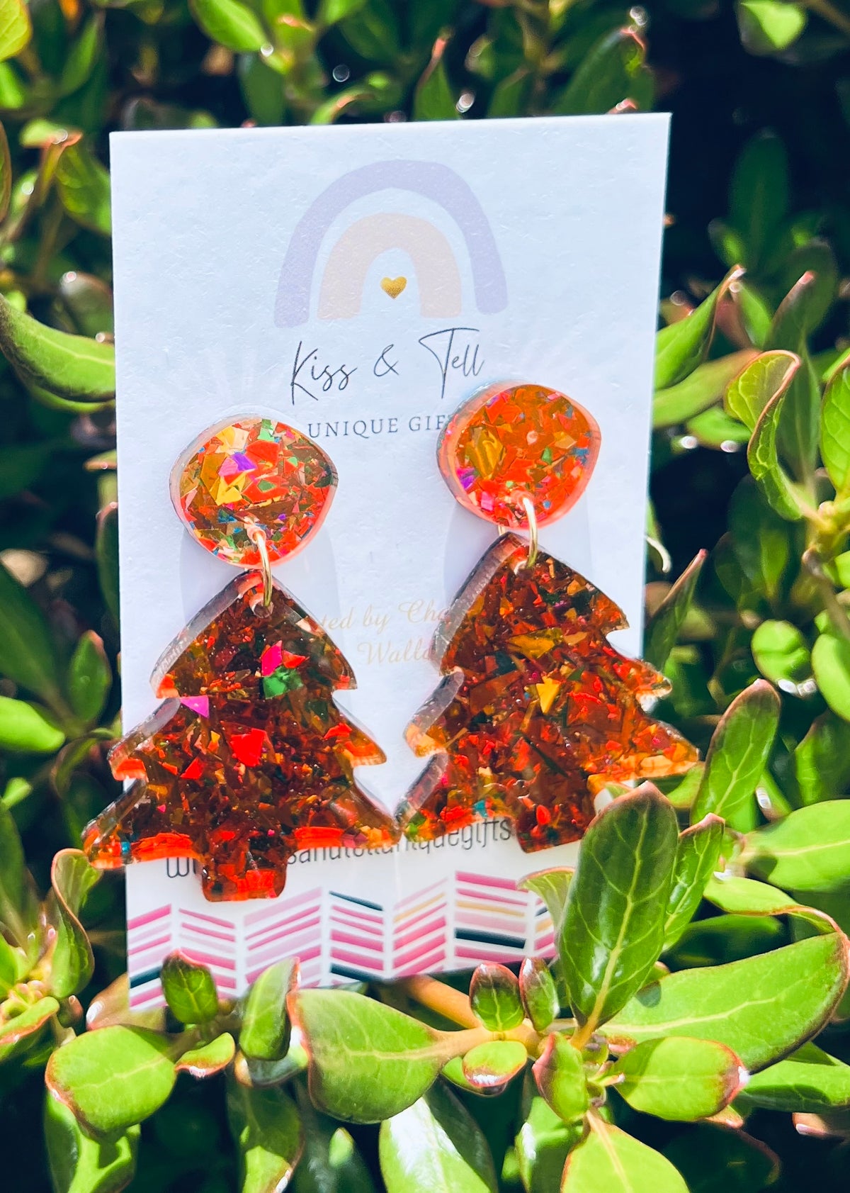 Red Glitter Acrylic Christmas Tree Earrings