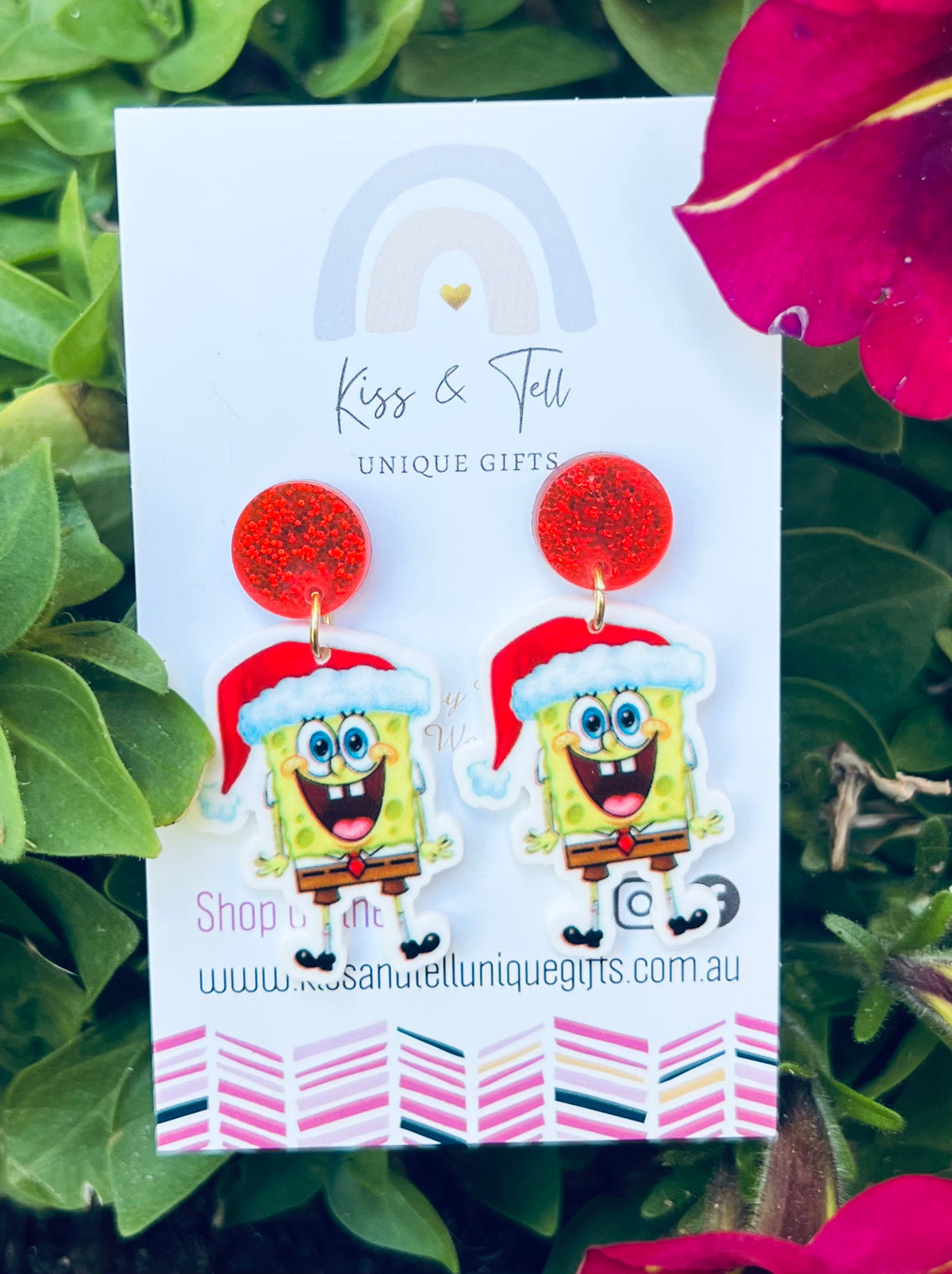 Smaller Sponge Bob Christmas Dangle Earrings
