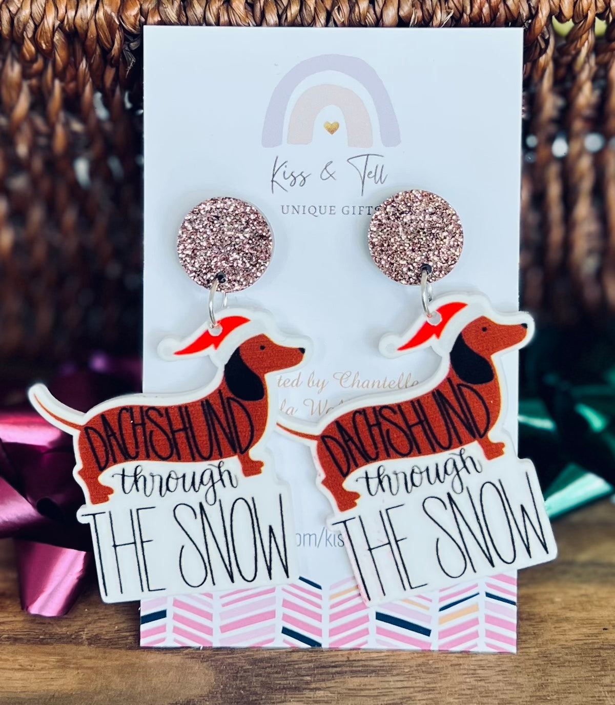 “Dachshund through the Snow” Christmas Dog Earrings