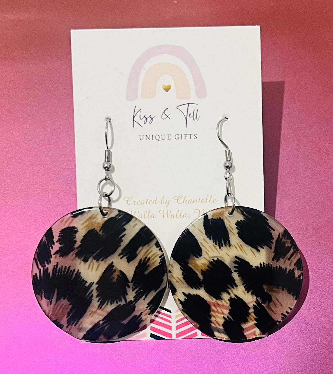 Leopard Print Circle Dangle Earrings