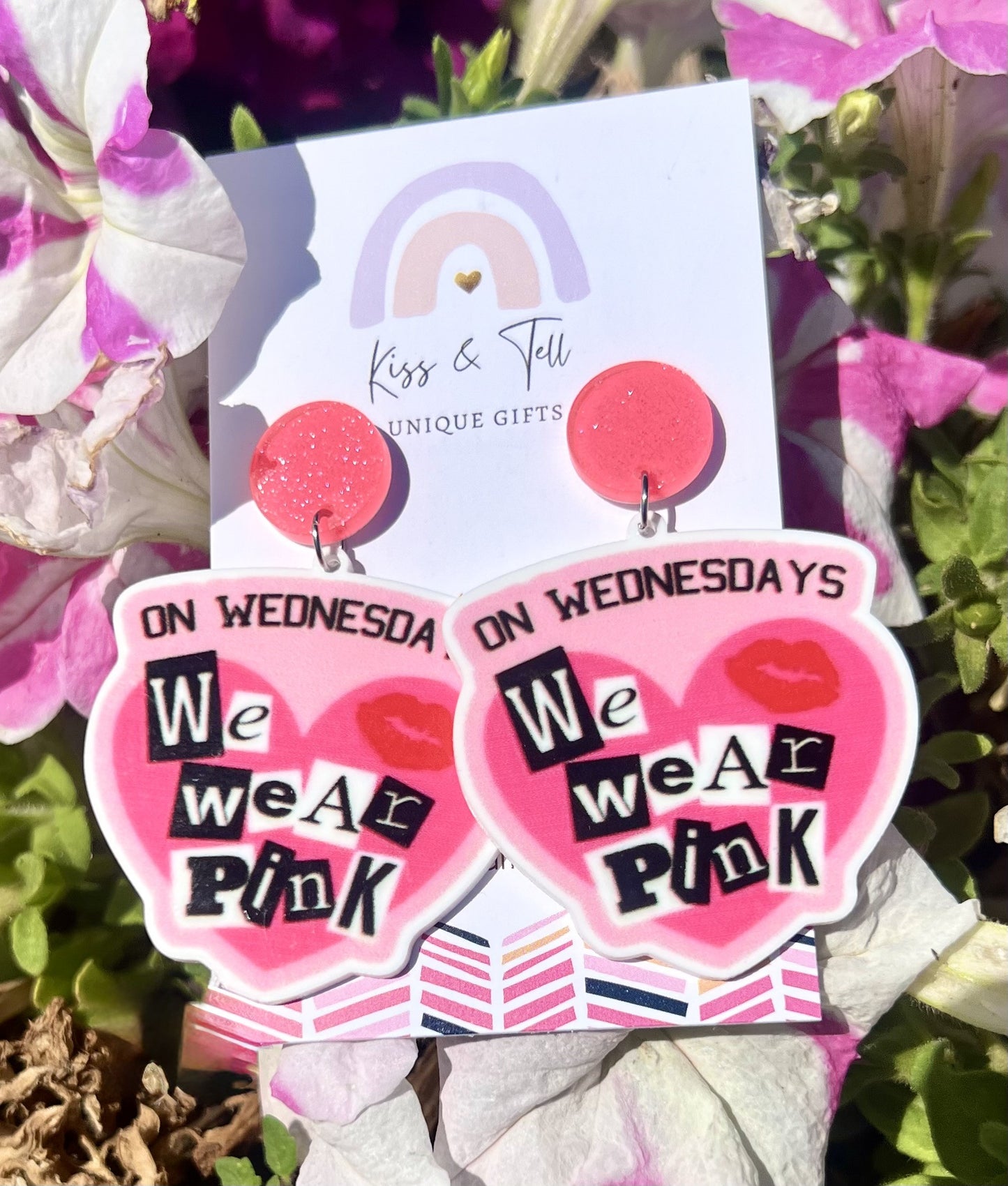 "On Wednesday's We Wear Pink" Quote Earrings