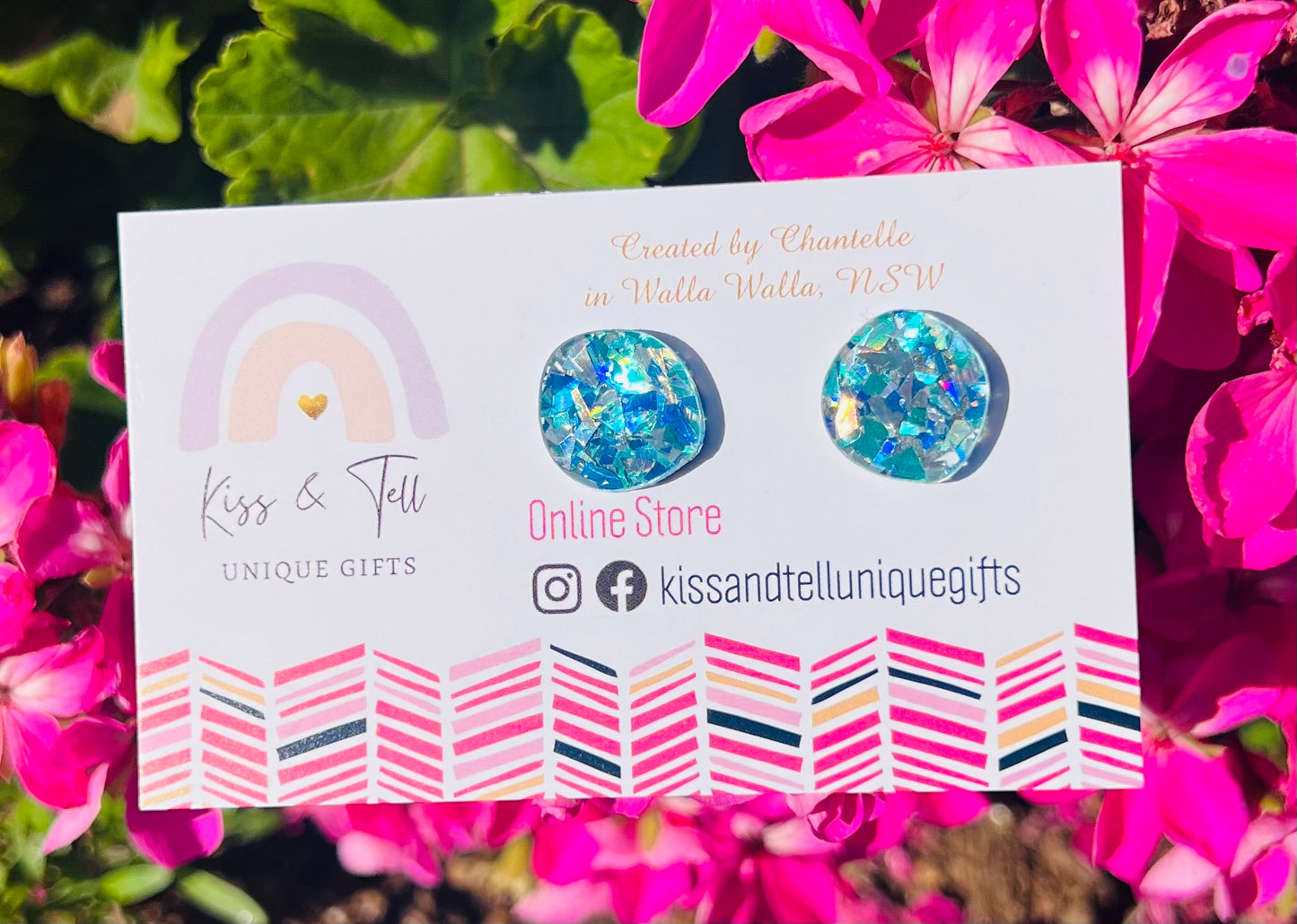 Blue Crystal Organic Circle Stud Earrings