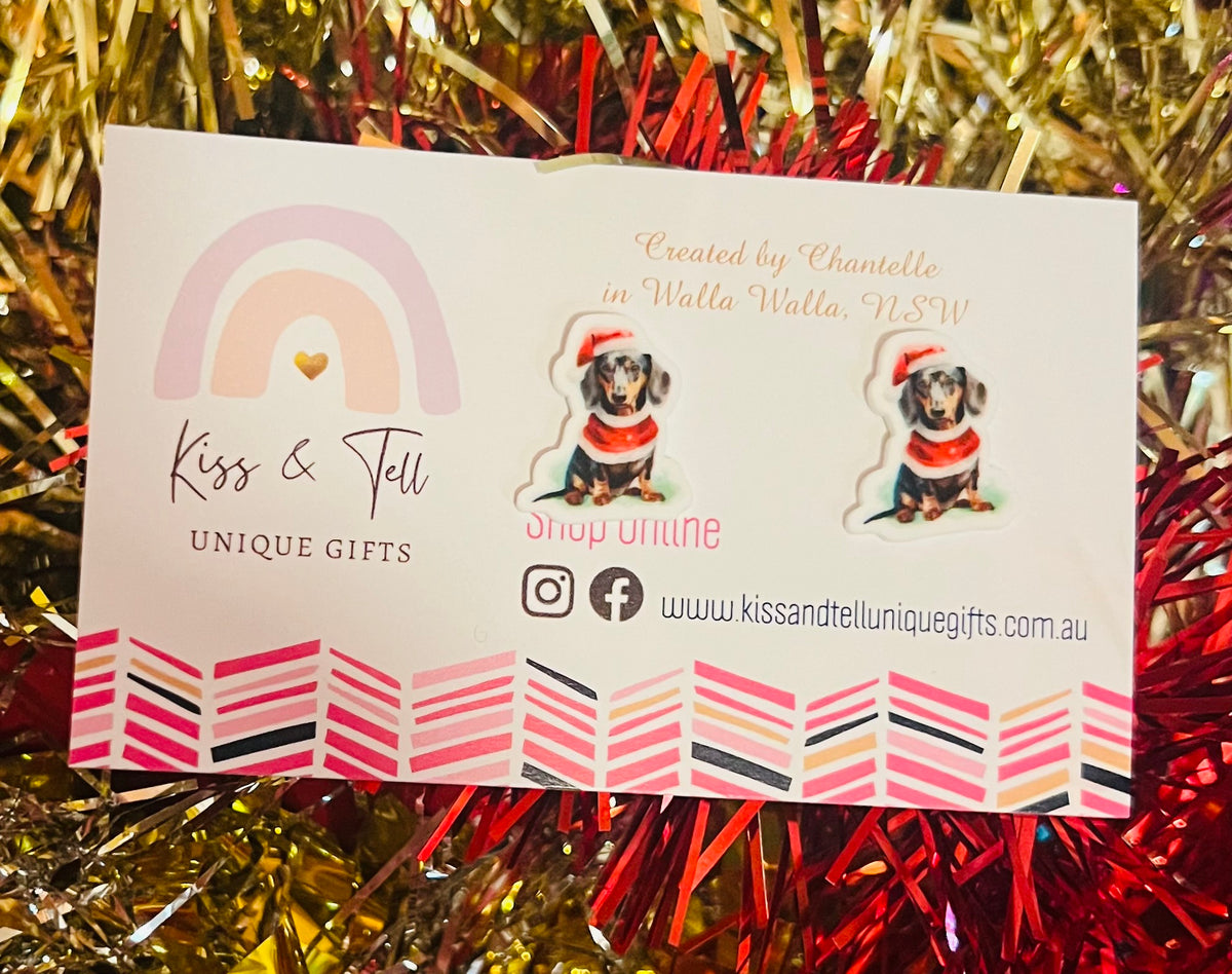 Christmas Dachshund Stud Earrings