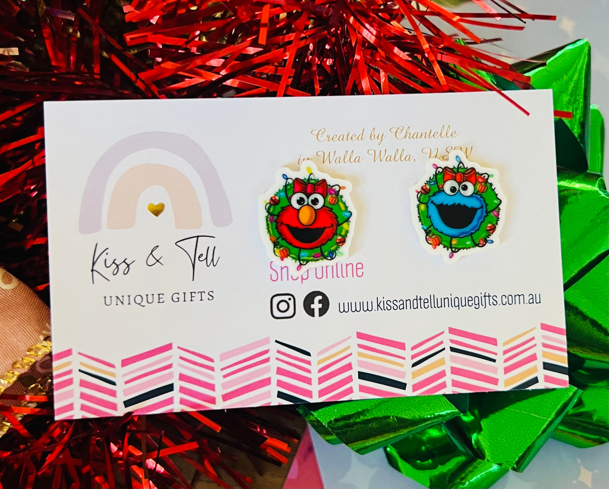 Christmas Elmo & Cookie Stud Earrings