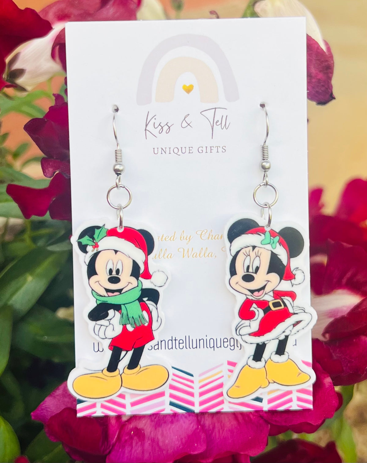 Christmas Minnie & Mickey Dangle Earrings