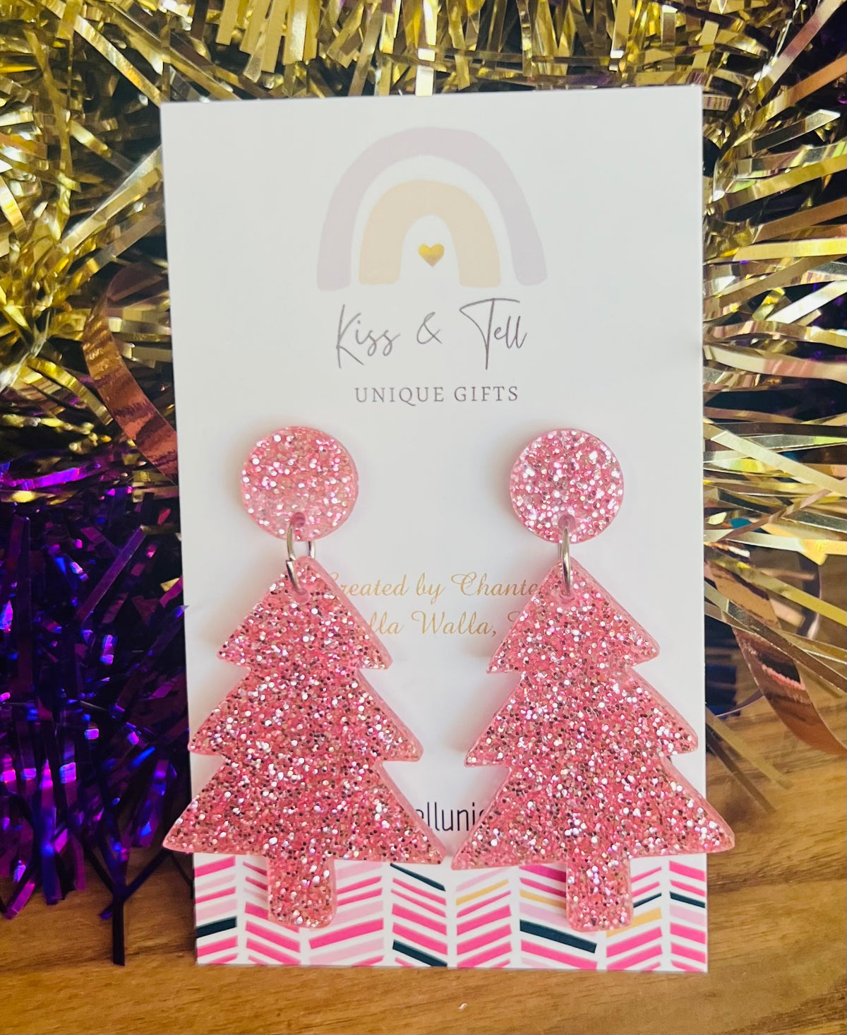 * LAST ONE * Pink Glitter Acrylic Christmas Tree Earrings