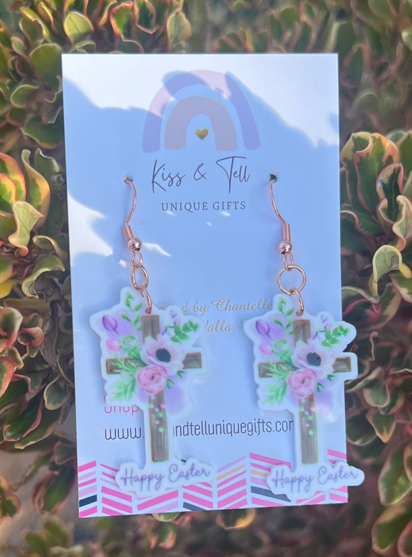 Happy Easter Cross Dangle Earrings