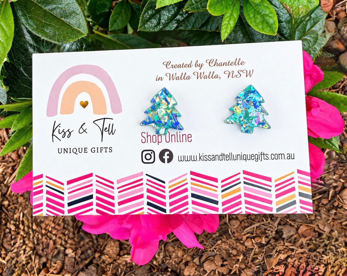 Chunky Glitter Christmas Tree Stud Earrings