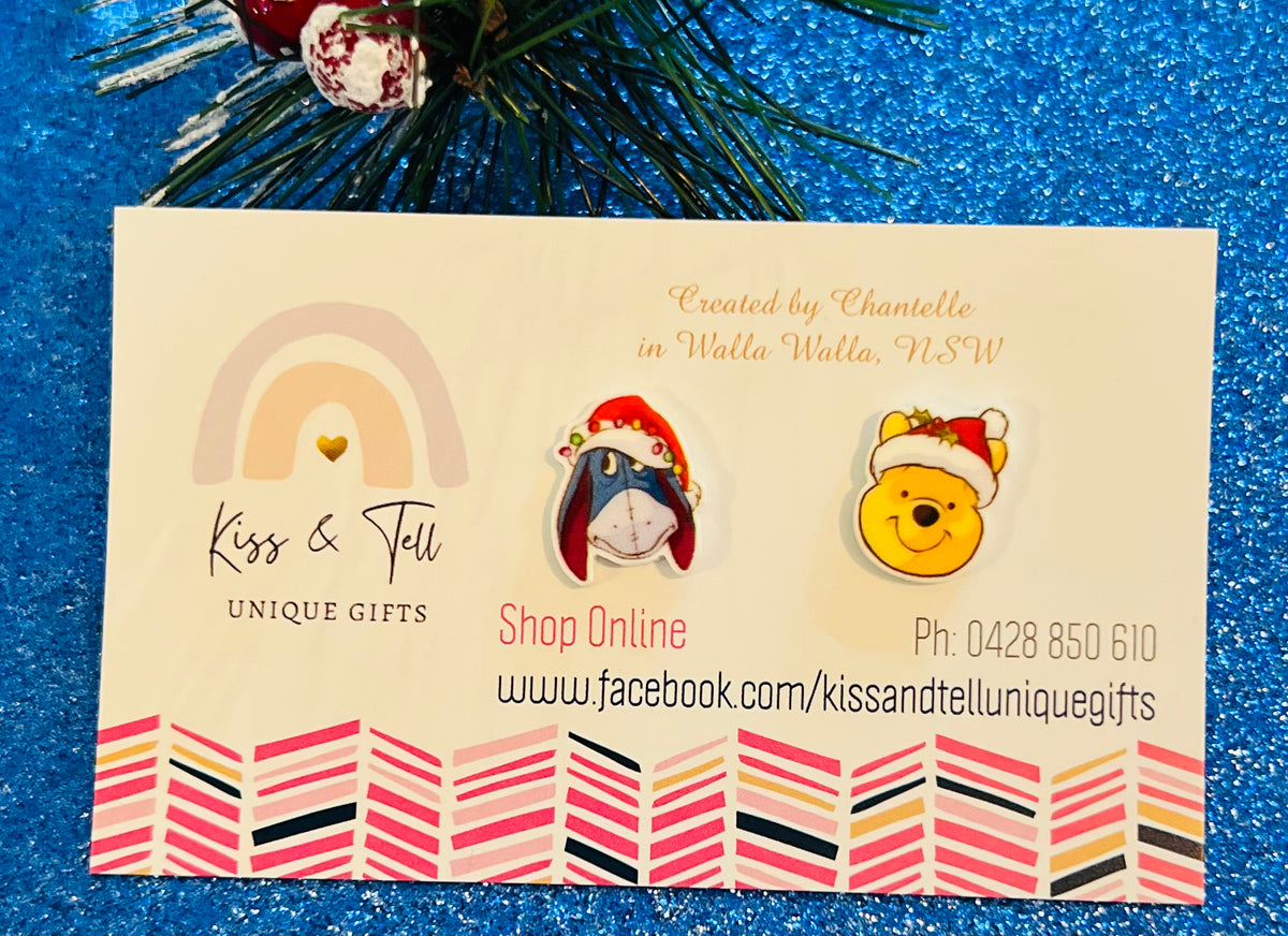 Christmas Winnie & Eeyore Stud Earrings