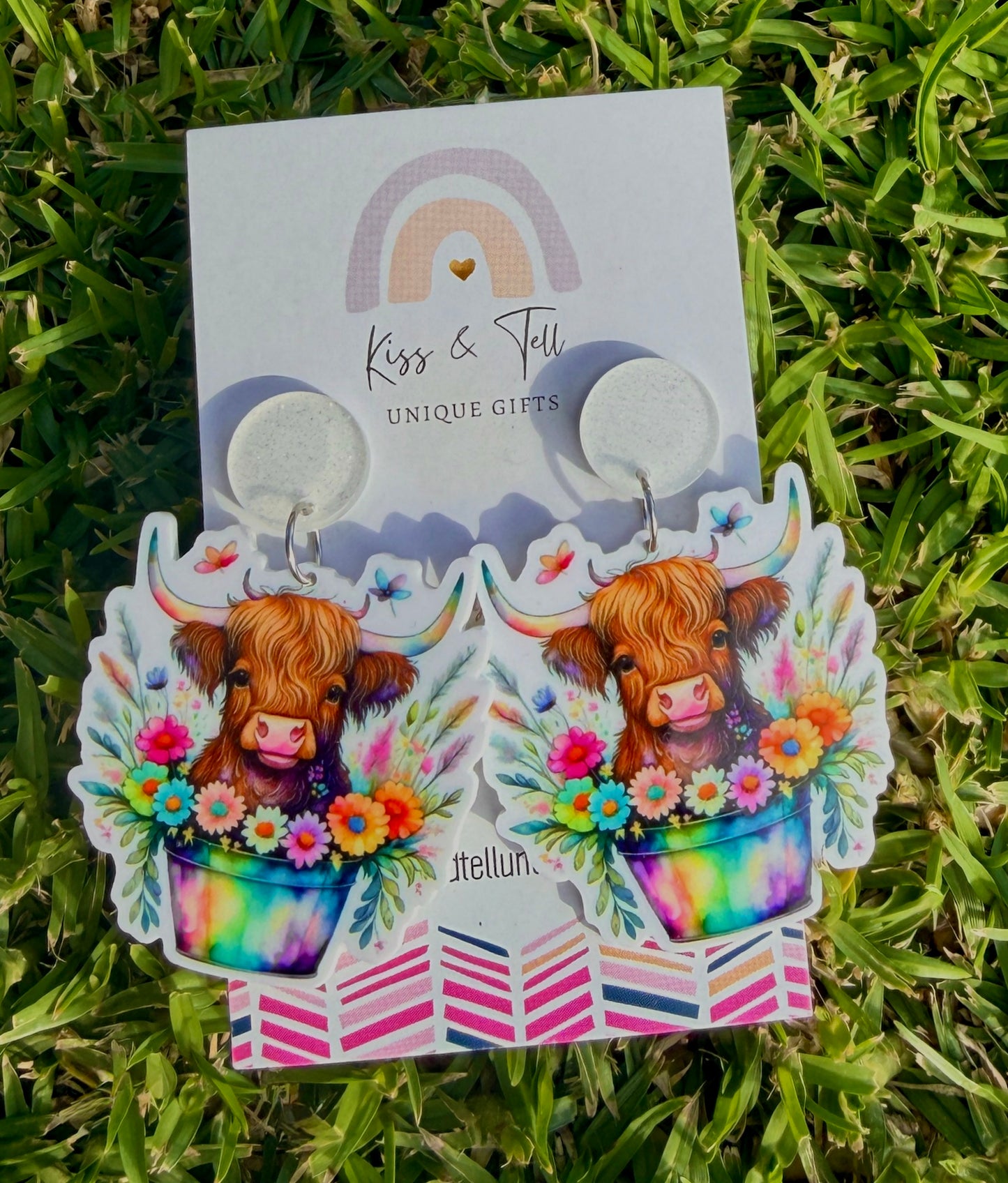 Floral Highland Cows Dangle Earrings