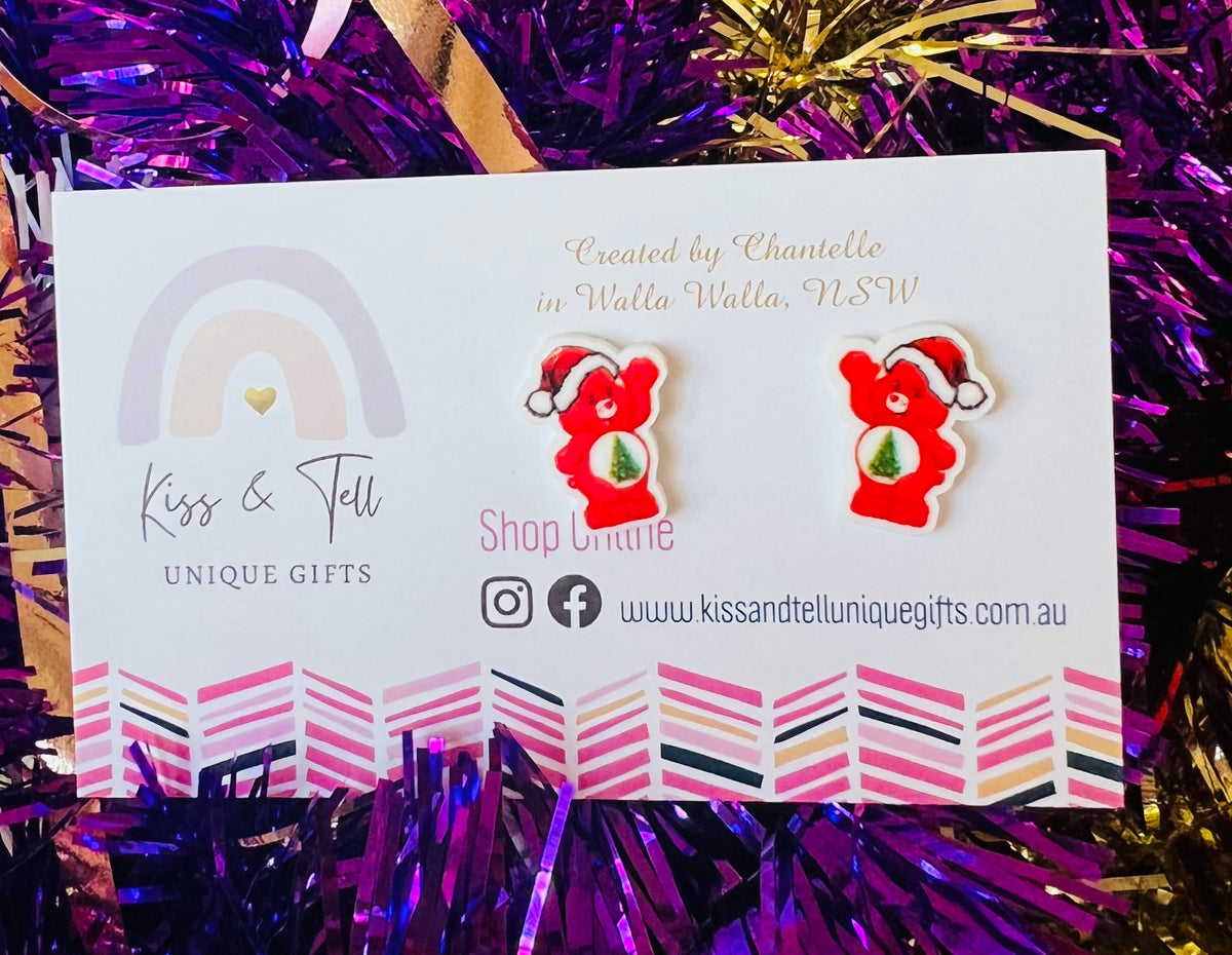 Christmas Tree Care Bear Stud Earrings