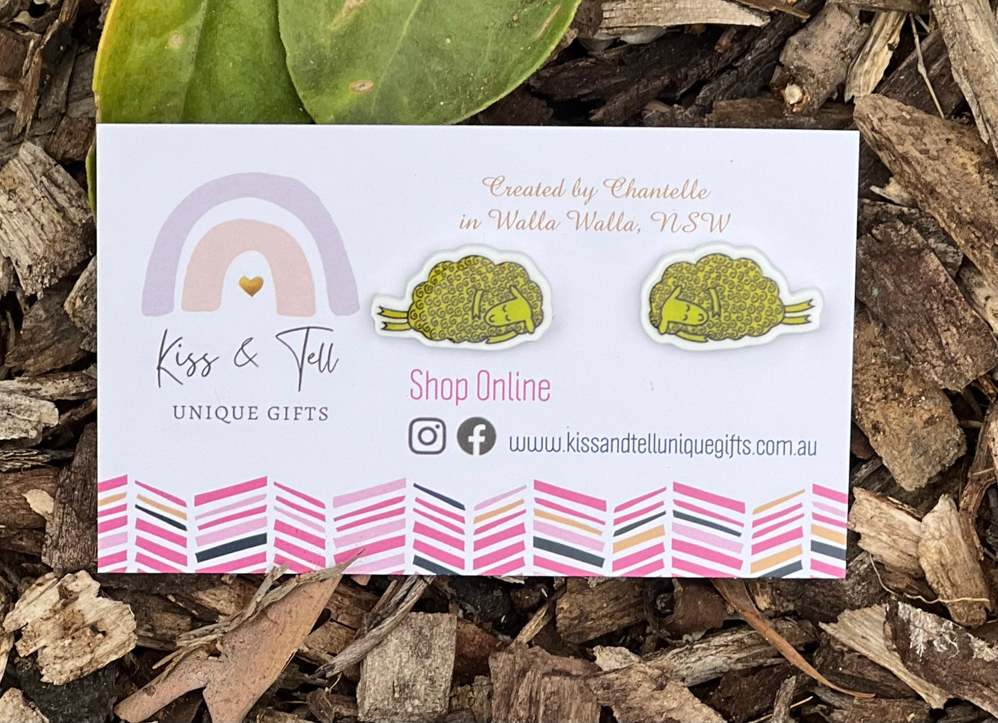 Green Sheep Asleep Stud Earrings