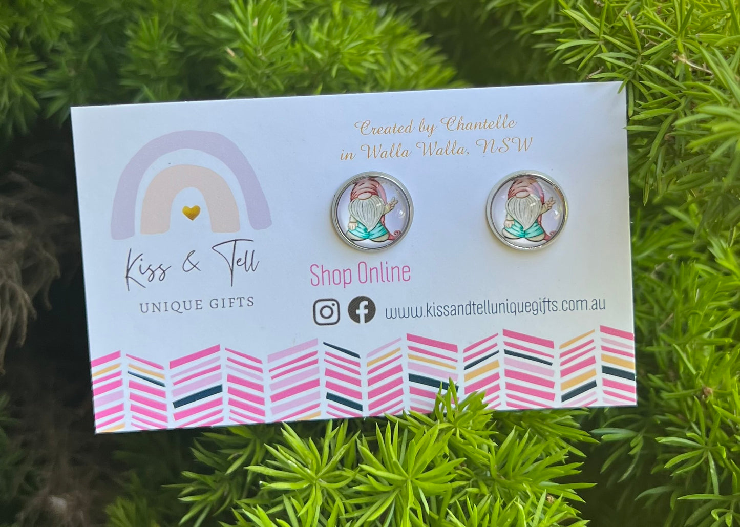 Cute Peace Gnome Glass Stud Earrings