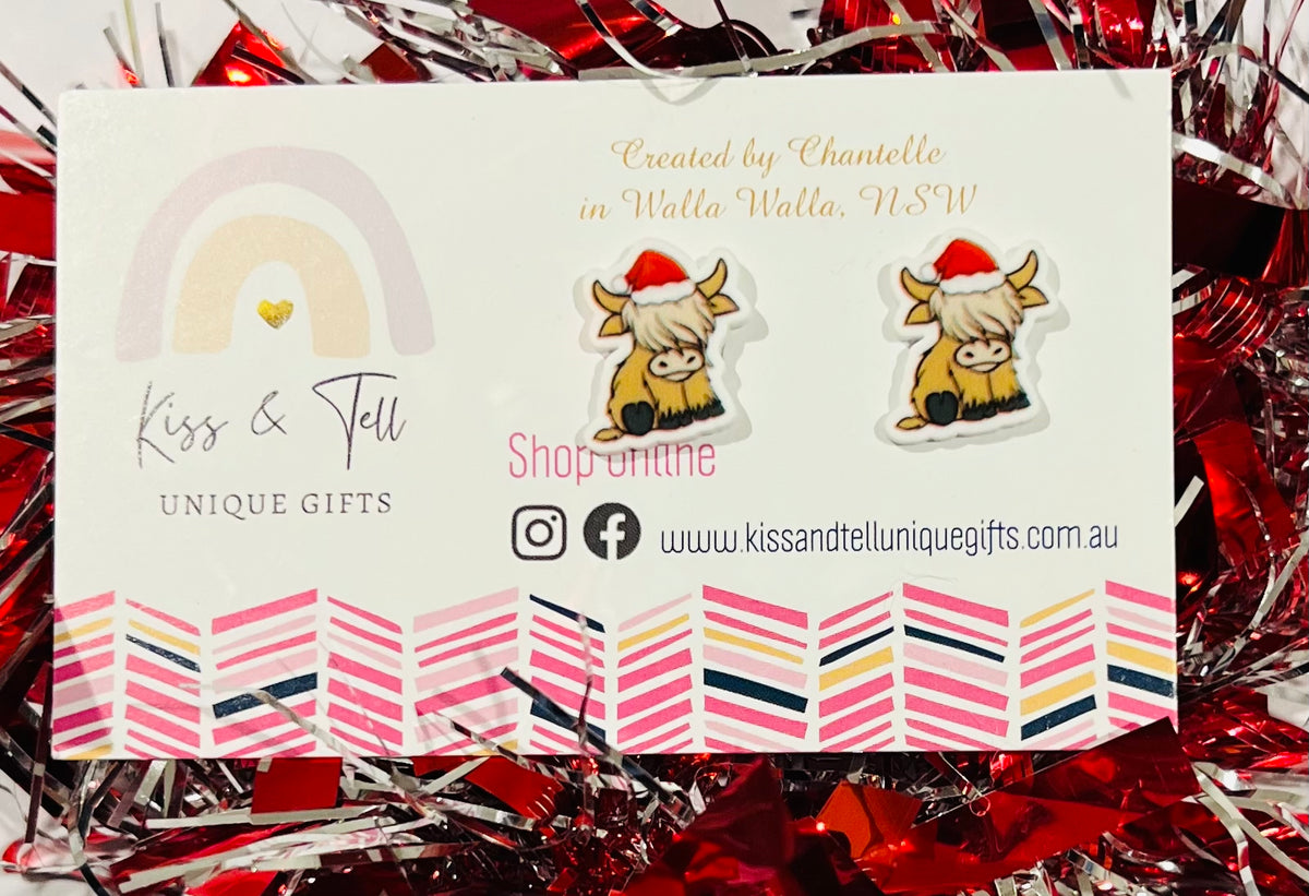 * SALE * Christmas Highland Cow Stud Earrings