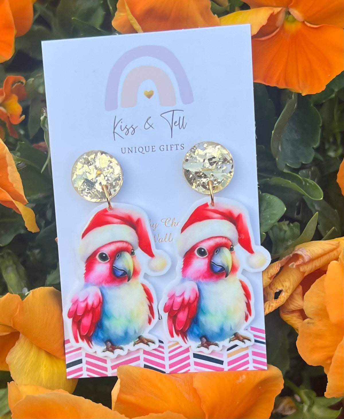 Christmas Galah Bird Dangle Earrings