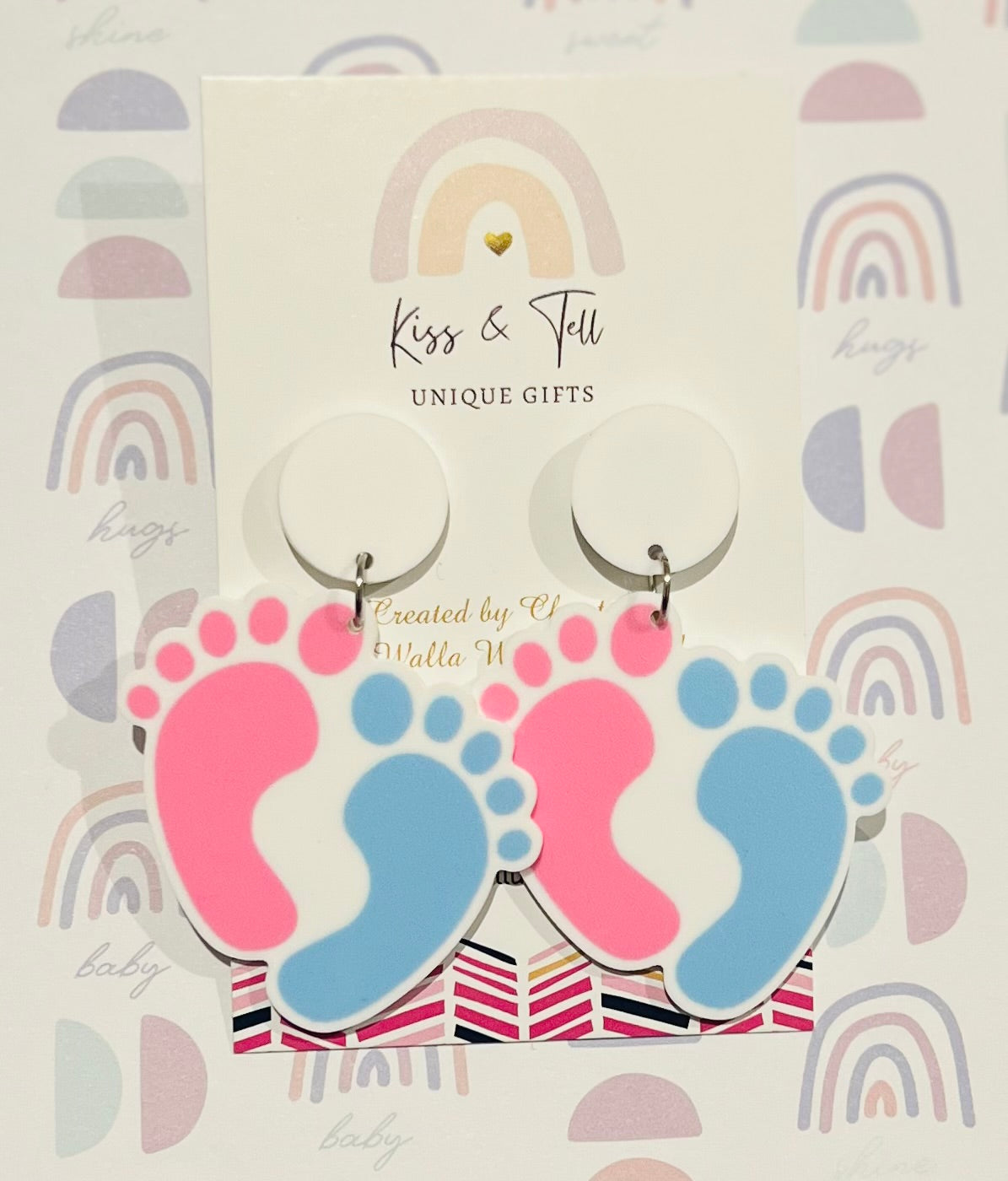 Pink & Blue Baby Feet Dangle Earrings