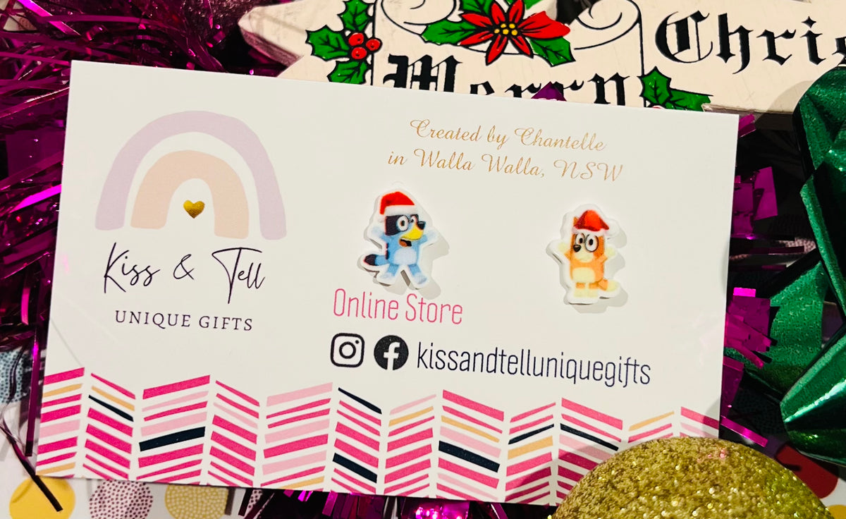 Christmas Bluey & Bingo (Small) Stud Earrings