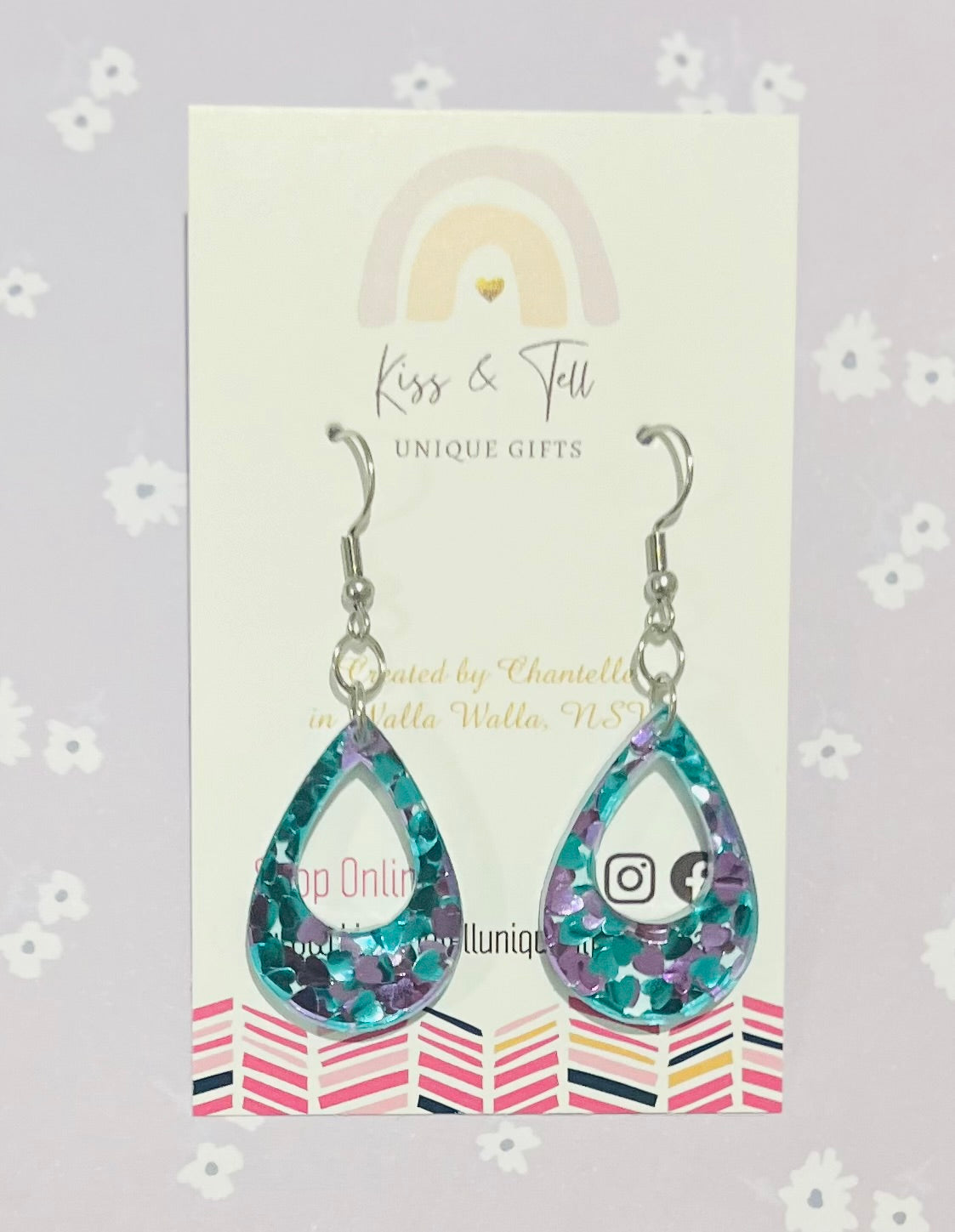 Purple Heart-Glitter Dangle Earrings