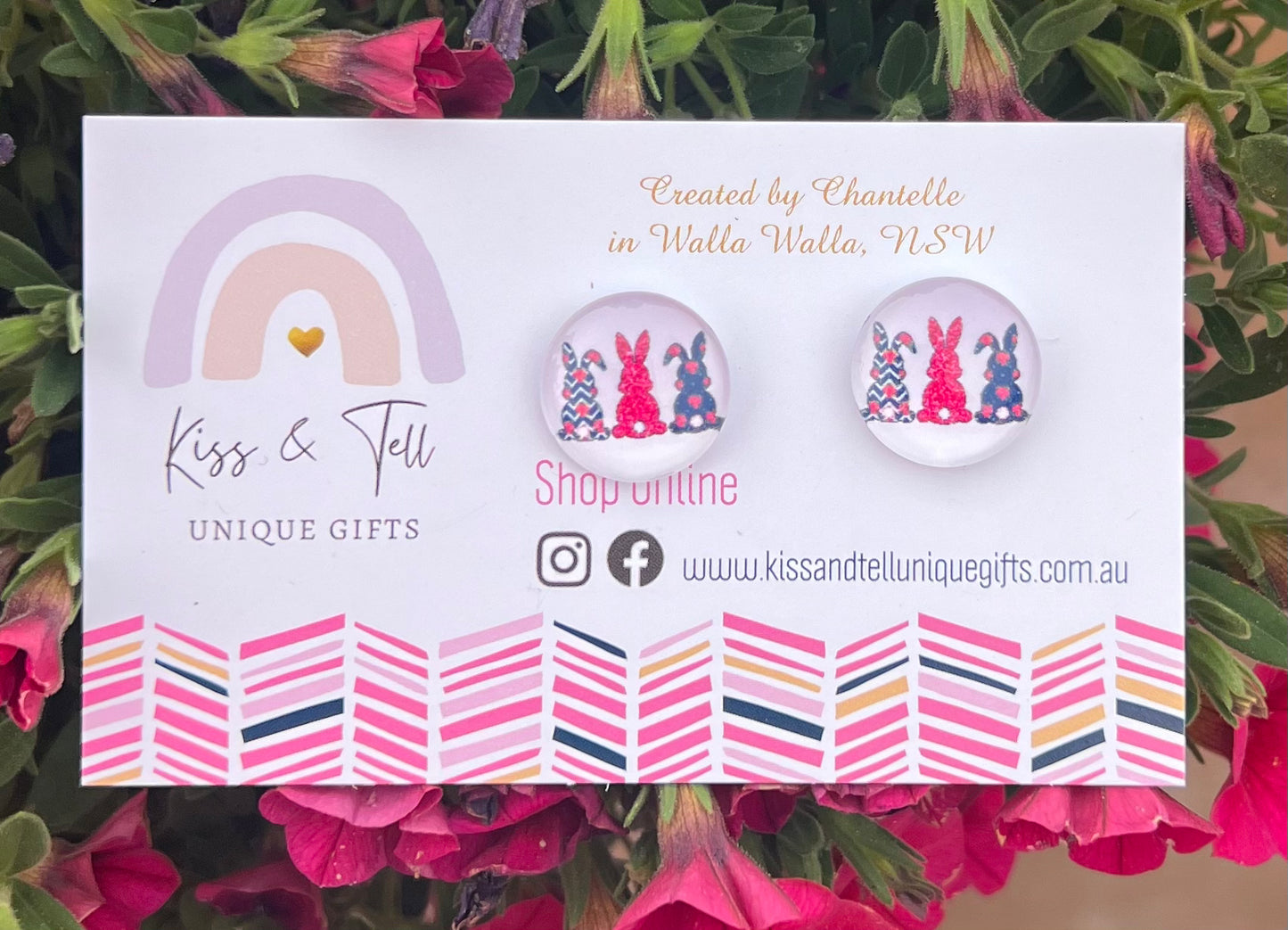 3 Easter Bunnies Glass Stud Earrings